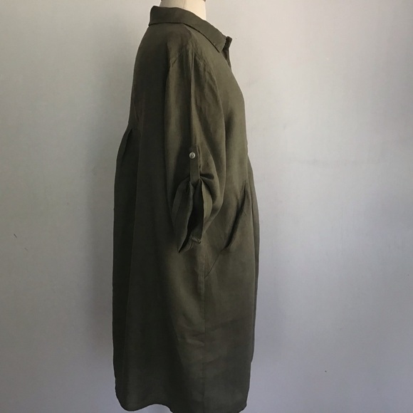 Linen Made in Italy Green Roll tab Sleeve Lagenlook Tunic Dress  Elena B… - Picture 6 of 9